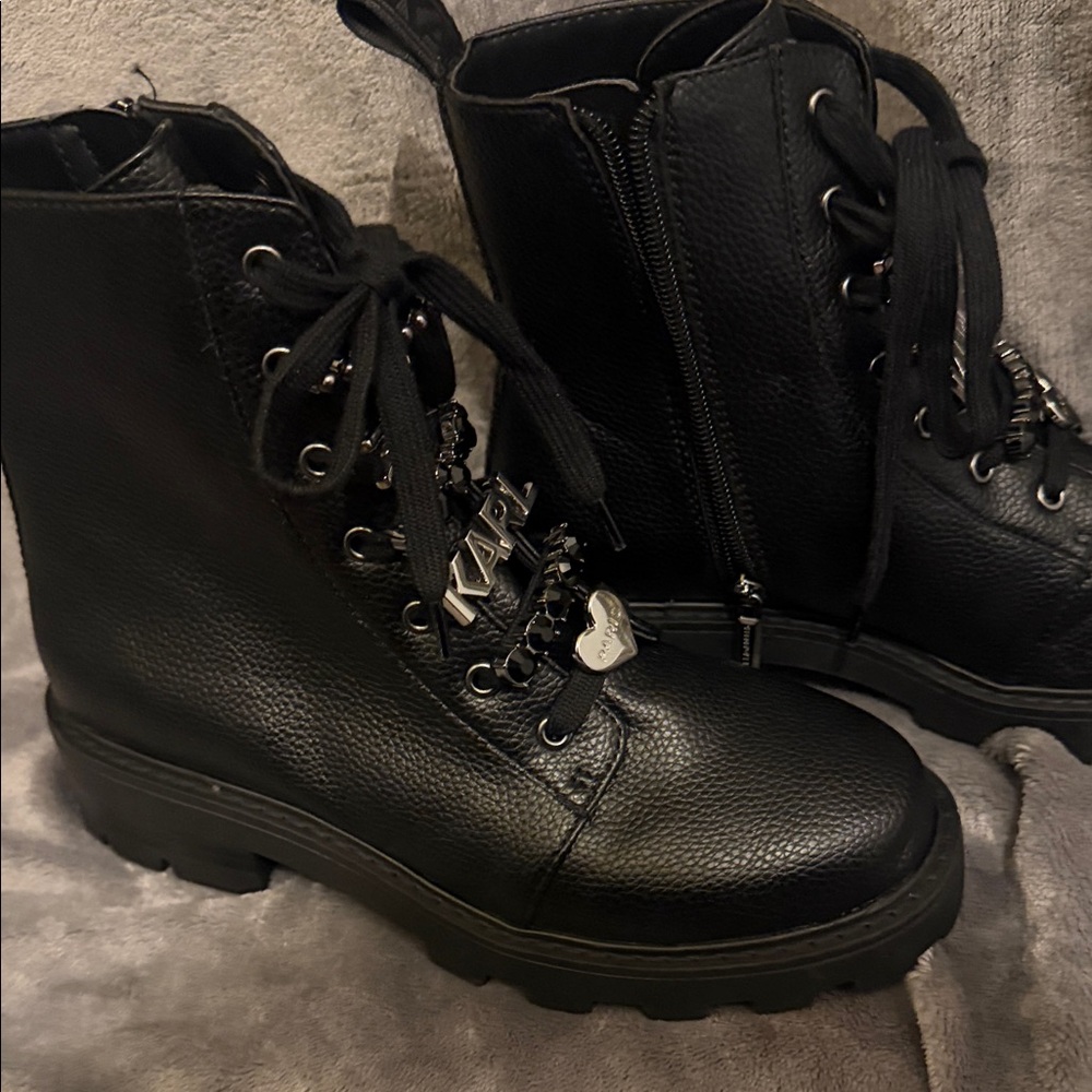 Women Black Boots with Silver Accents - Picture 4 of 4